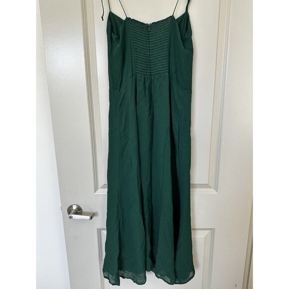 Reformation Juliette Dress Emerald Green Size 12 Bow Straps Slit Midi - Picture 5 of 8